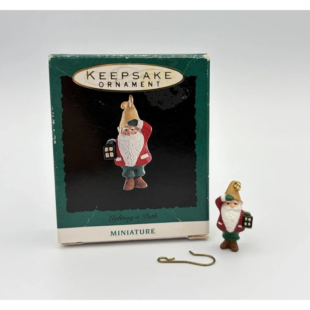 1993 Hallmark Keepsake Miniature Ornament Lighting a Path Gnome Lantern Vintage